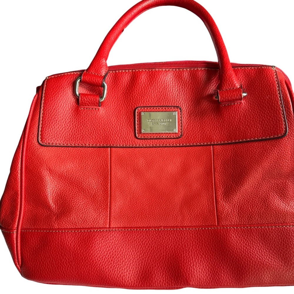 Tignanello‎ Red Pebbled Leather Satchel Handbag Silver Tone Hardware Tote Bag